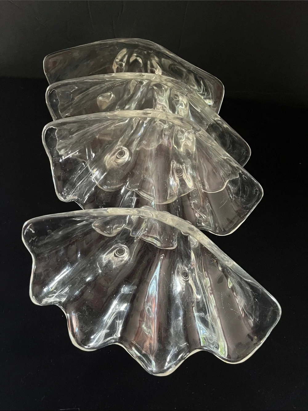 MCM Lot of Four (4) Clear Plastic Lucite Clam Shell Serving Dishes